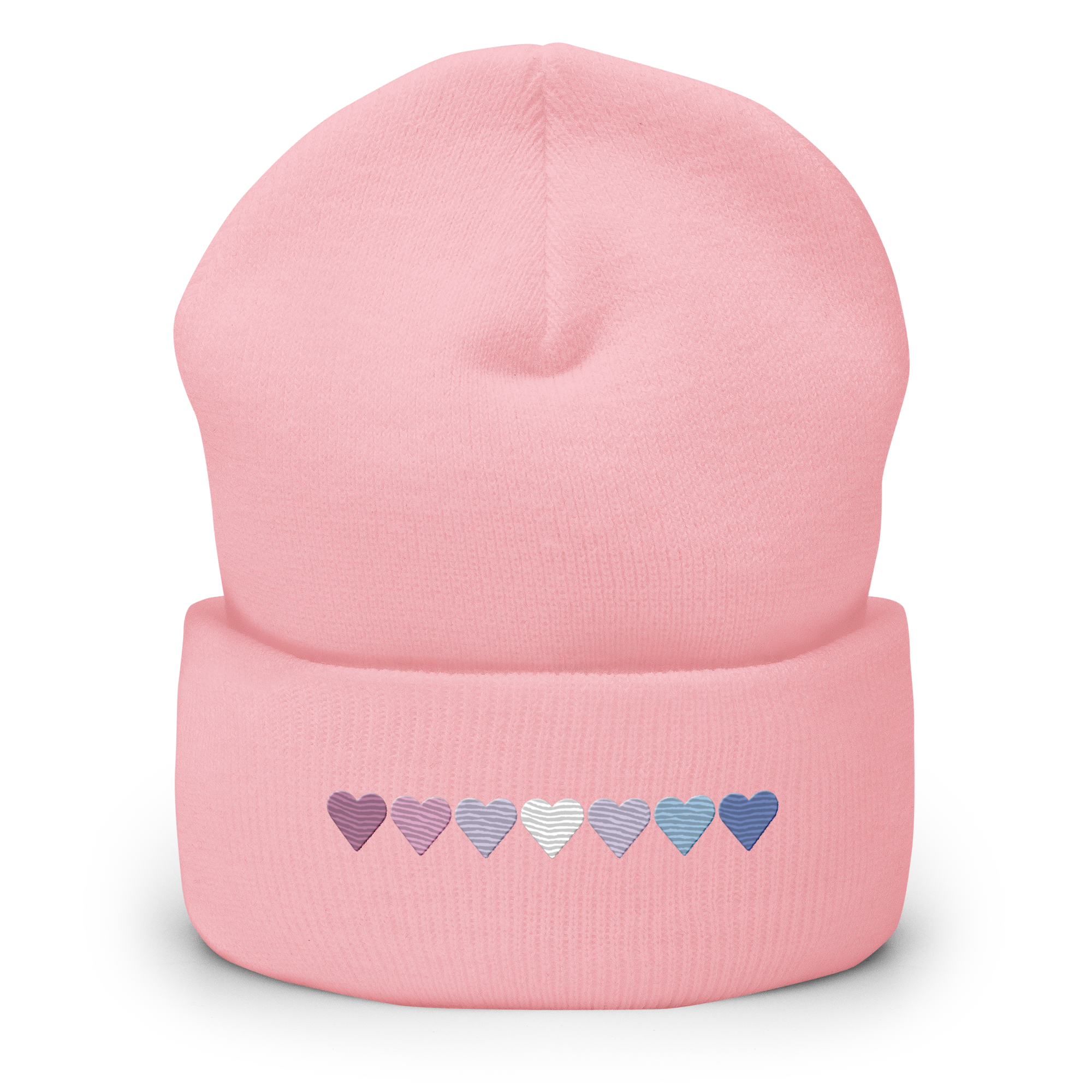 Embroidered Bigender Beanie: Pride Flag Horizontal Heart Design
