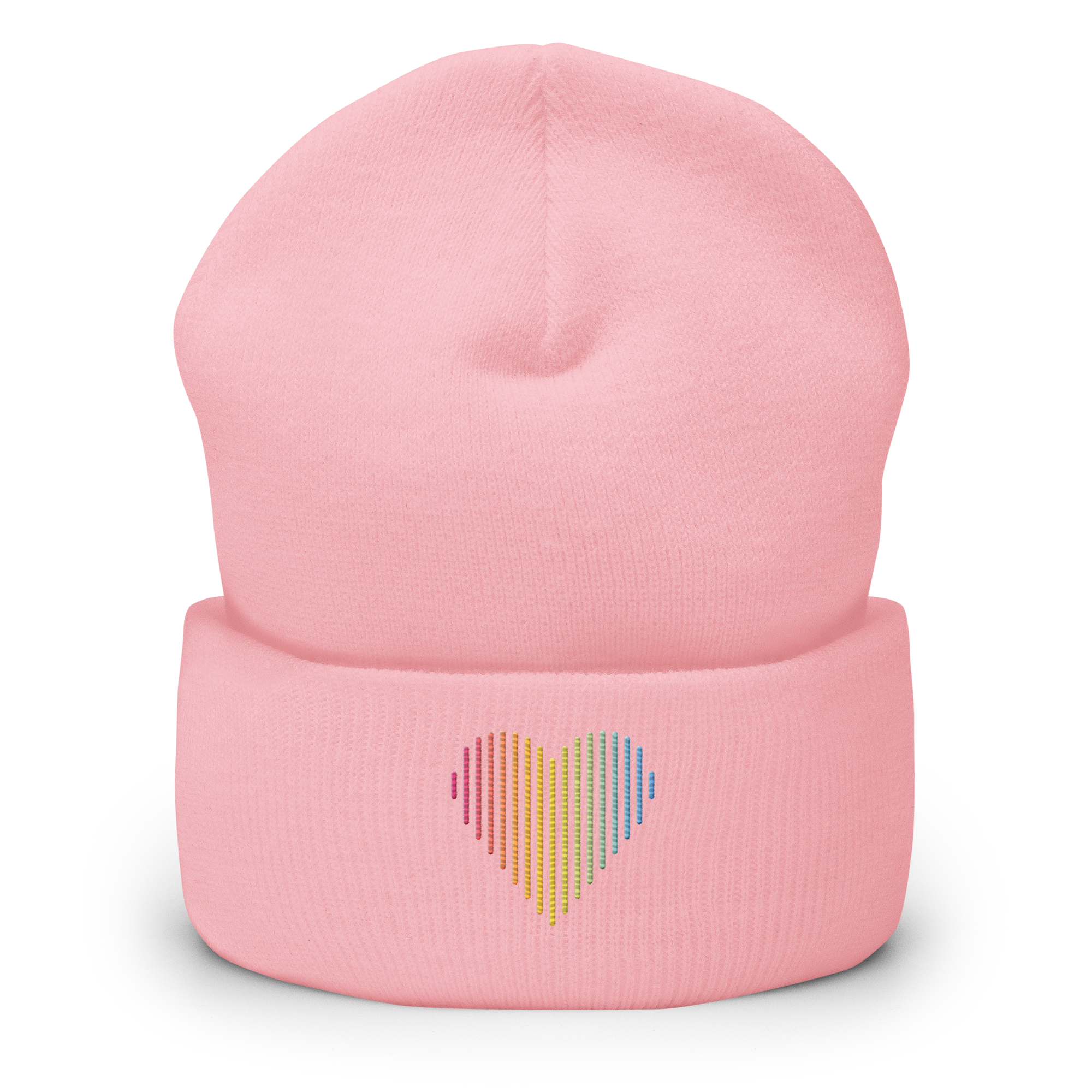 Pansexual Heart Lines Beanie: Embroidered Pride Gradient Hat