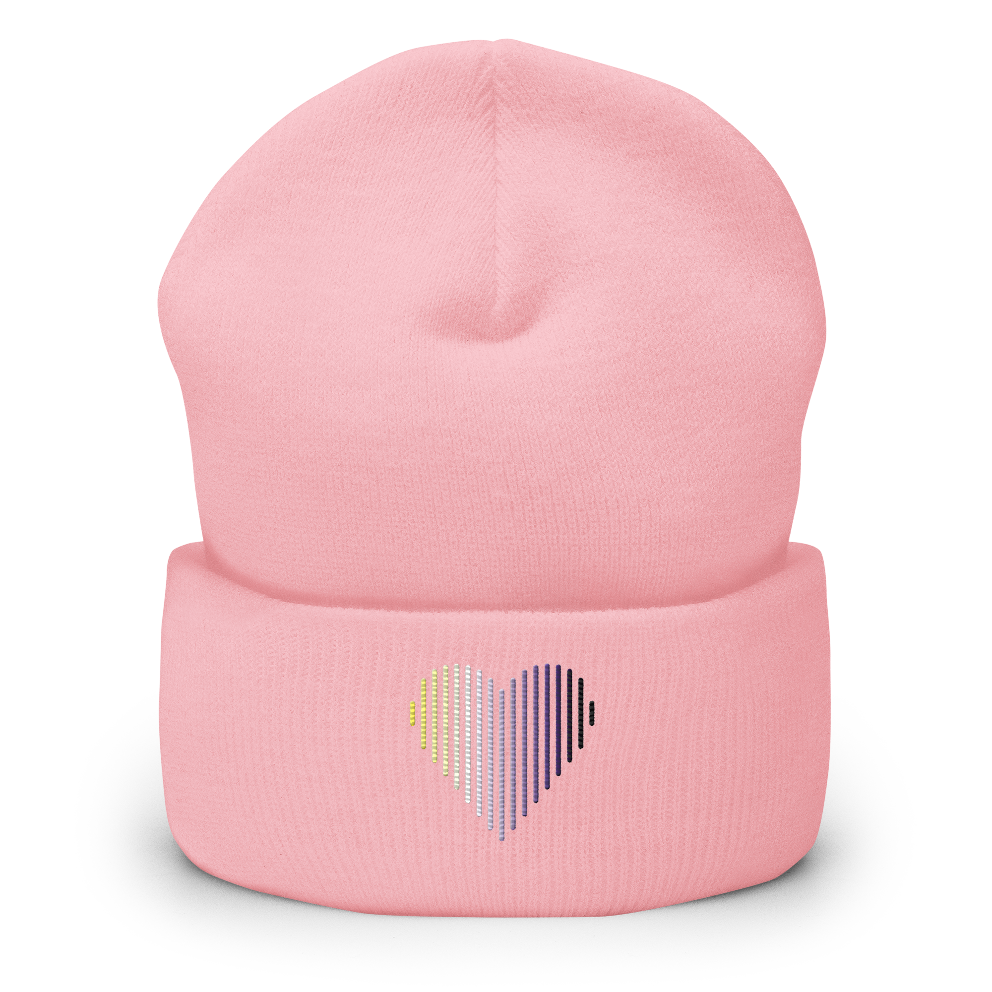 Nonbinary Heart Lines Beanie: Embroidered Pride Gradient Hat