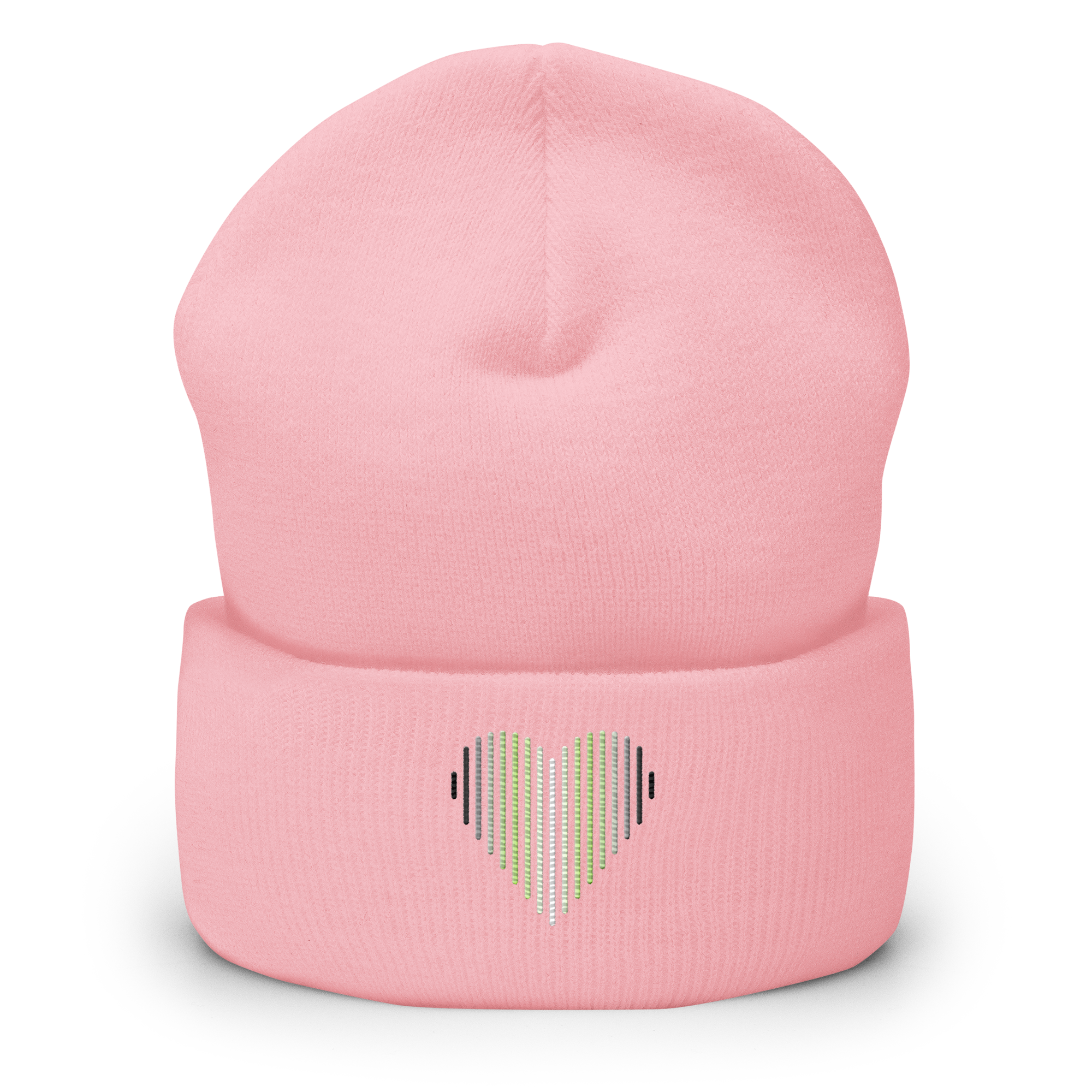 Agender Heart Lines Beanie: Embroidered Pride Gradient Hat