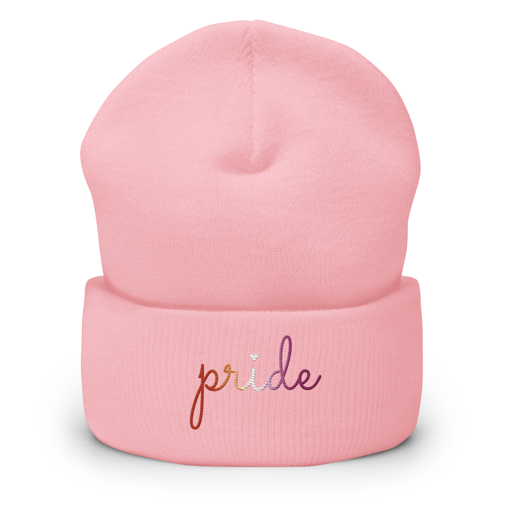 Lesbian Pride Beanie: Cursive 'Pride' in Gradient Colors