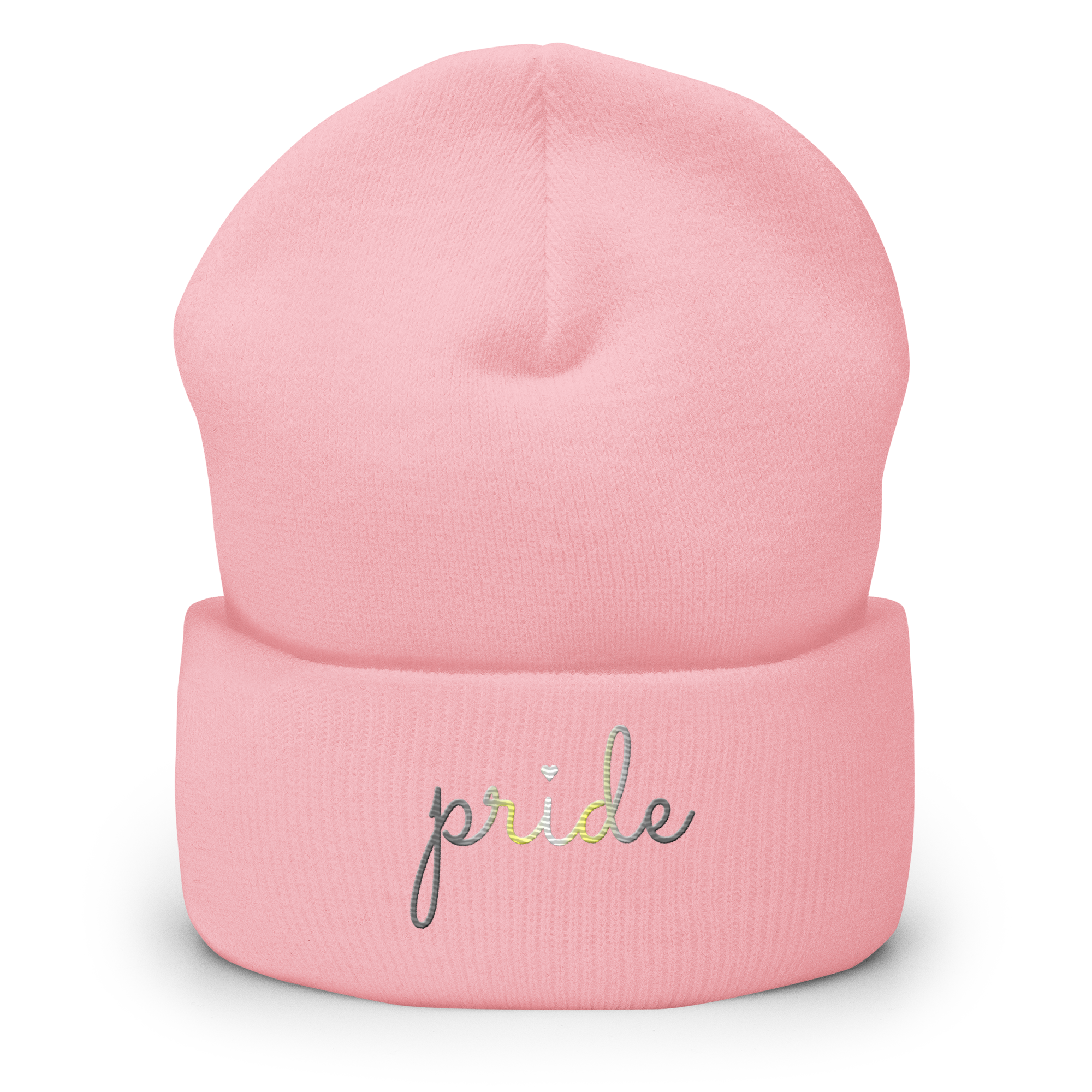 Demigender Pride Beanie: Cursive 'Pride' in Gradient Colors