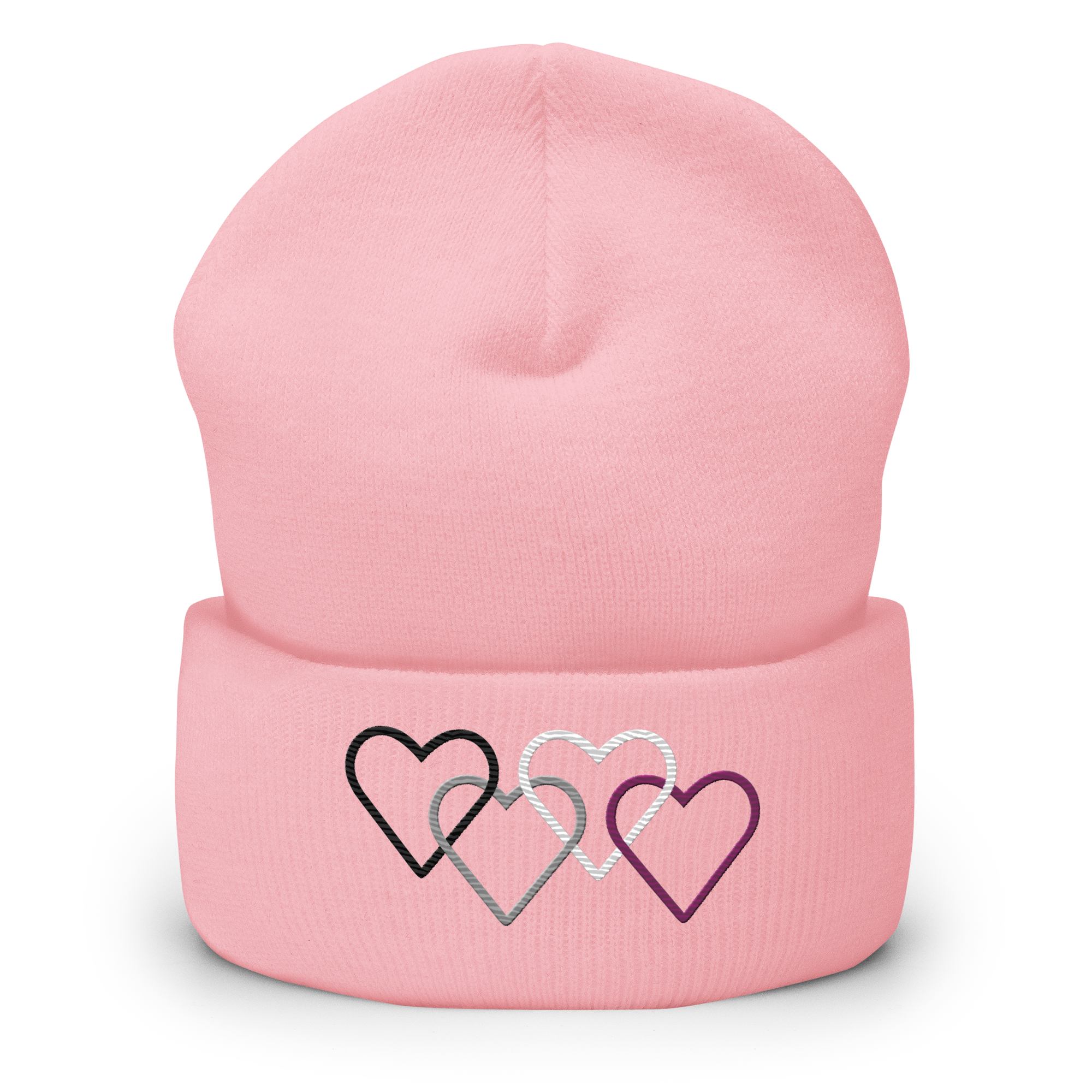Asexual Pride Beanie: Interlaced Heart Outlines Embroidered Hat