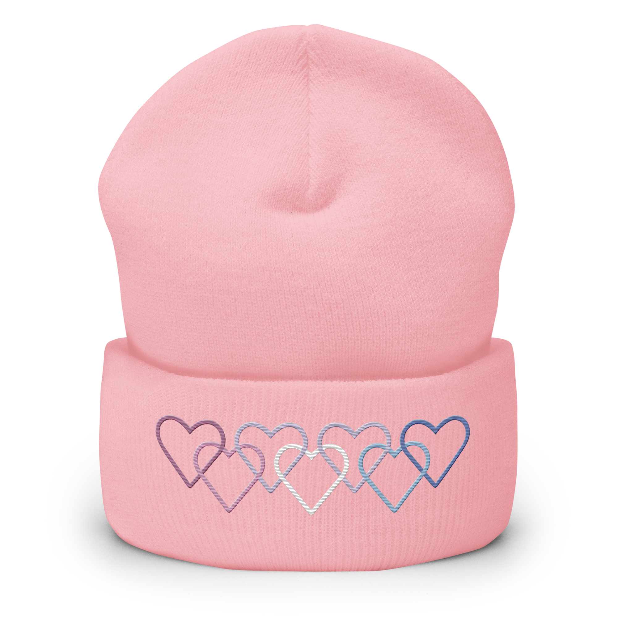 Bigender Pride Beanie: Interlaced Heart Outlines Embroidered Hat