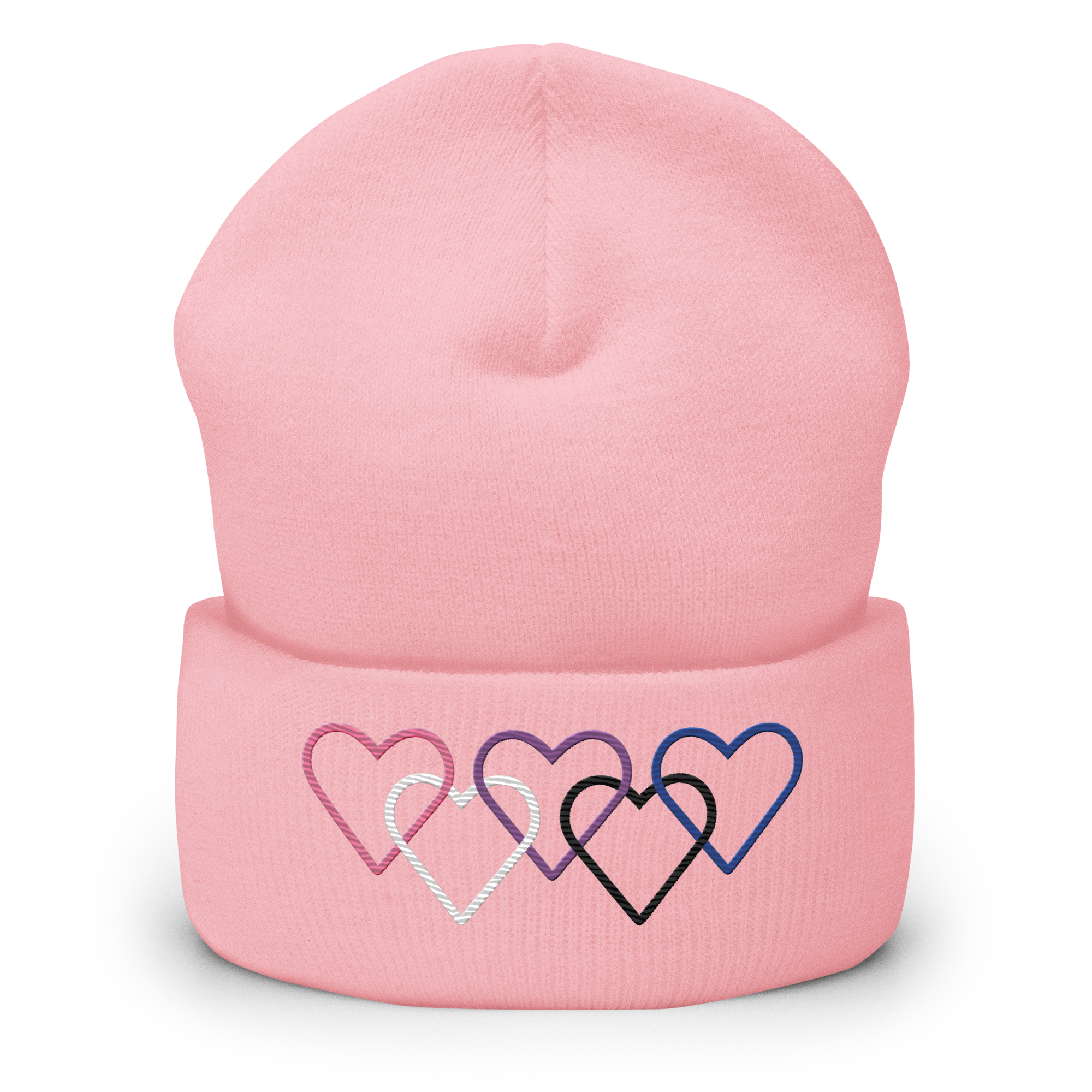 Genderfluid Pride Beanie: Interlaced Heart Outlines Embroidered Hat