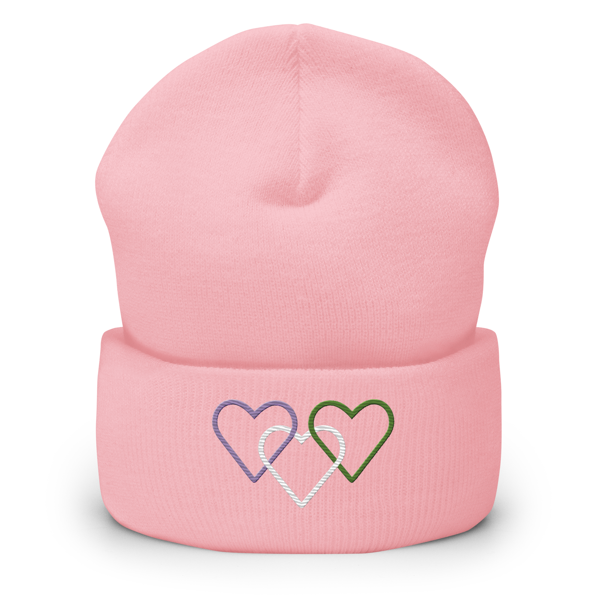 Genderqueer Pride Beanie: Interlaced Heart Outlines Embroidered Hat