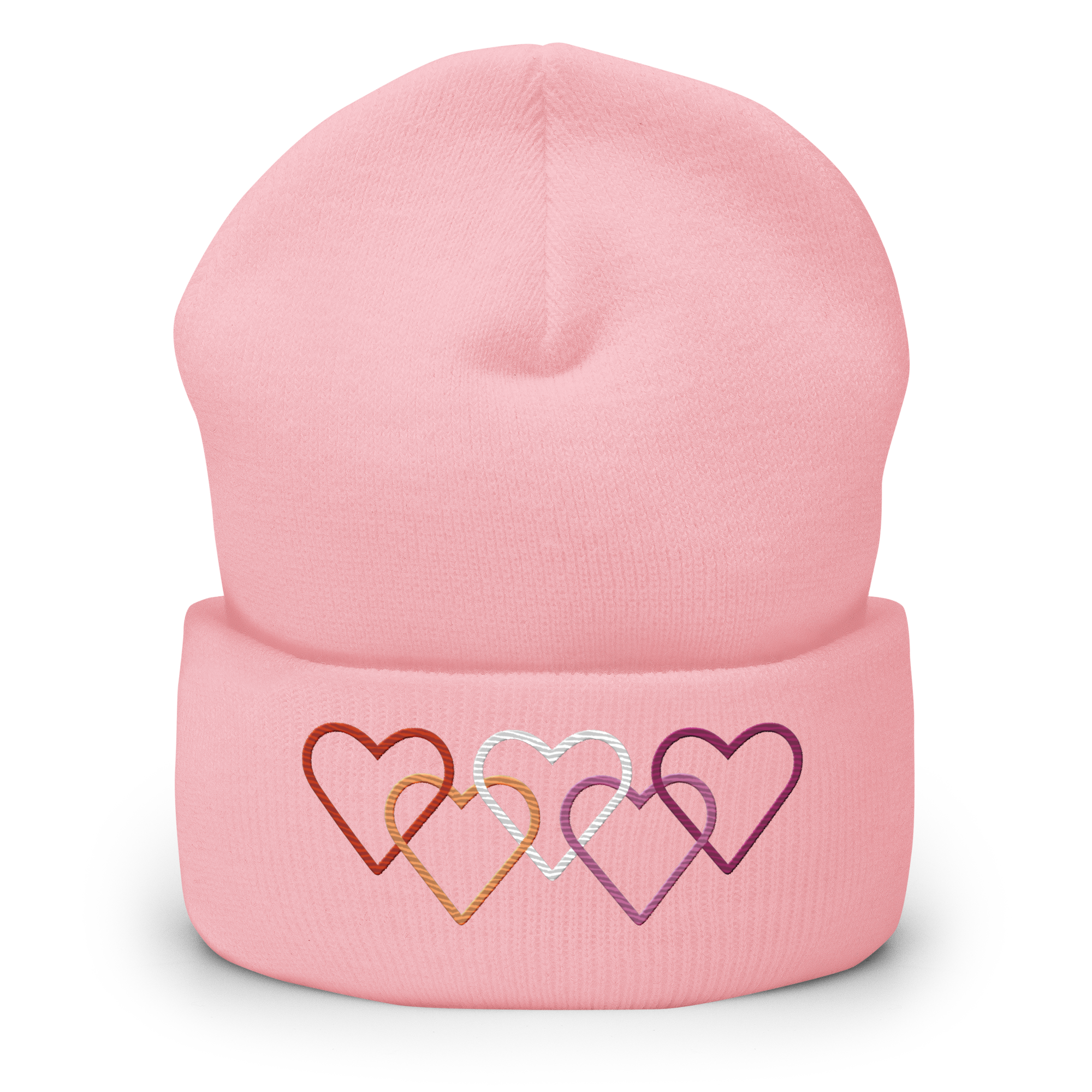 Lesbian Pride Beanie: Interlaced Heart Outlines Embroidered Hat