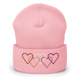 Lesbian Pride Beanie: Interlaced Heart Outlines Embroidered Hat