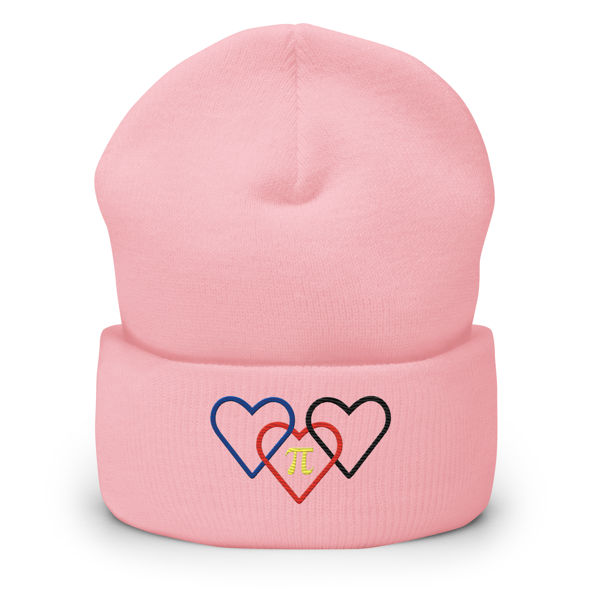 Polyamory Pride Beanie: Interlaced Heart Outlines Embroidered Hat