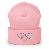 Polysexual Pride Beanie: Interlaced Heart Outlines Embroidered Hat