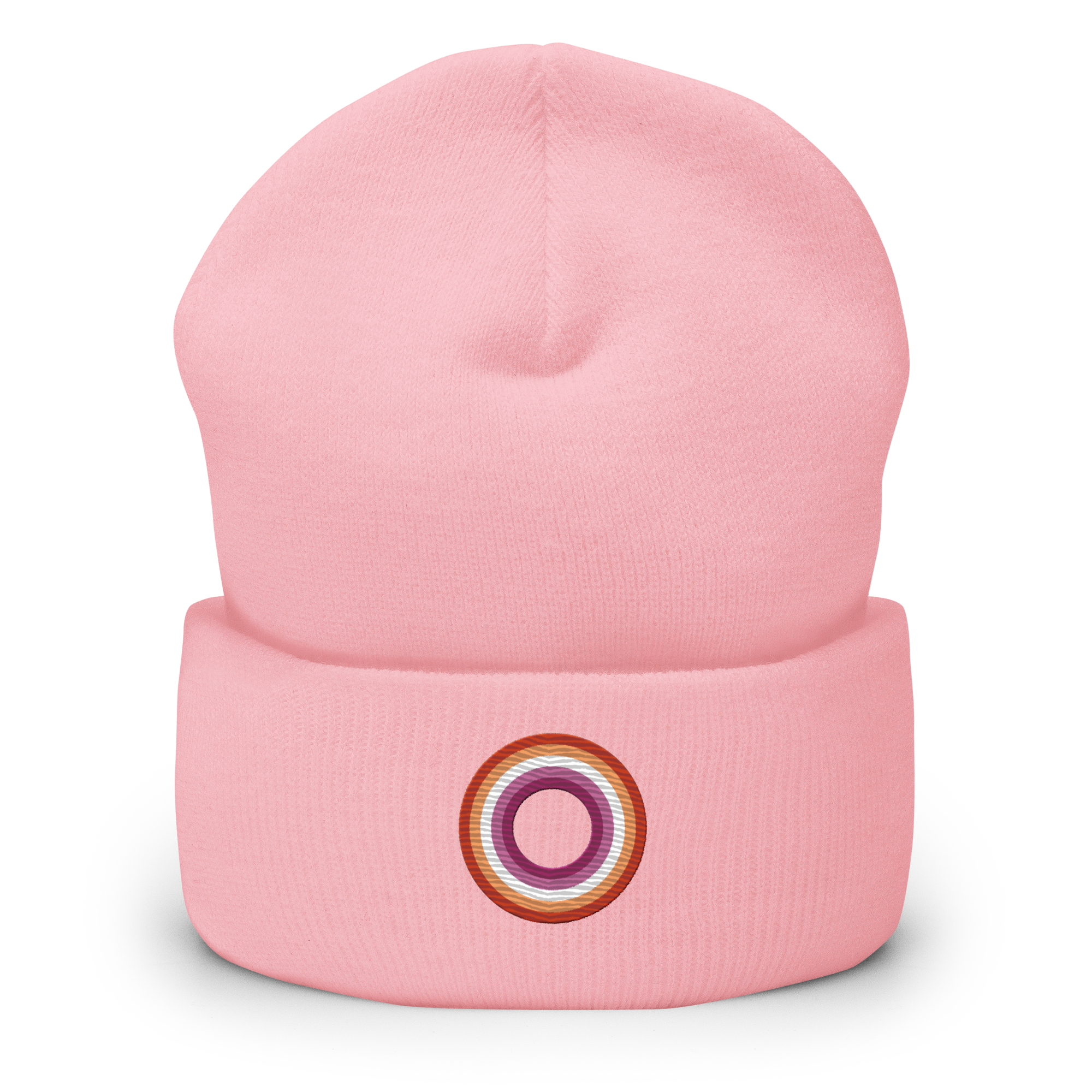 Embroidered Beanie: Lesbian Pride Ring Emblem Design