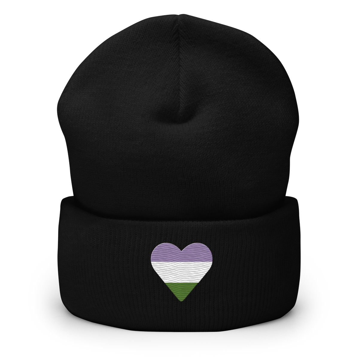 Genderqueer Flag Embroidered Heart Beanie: Celebratory LGBTQ+ Pride Design