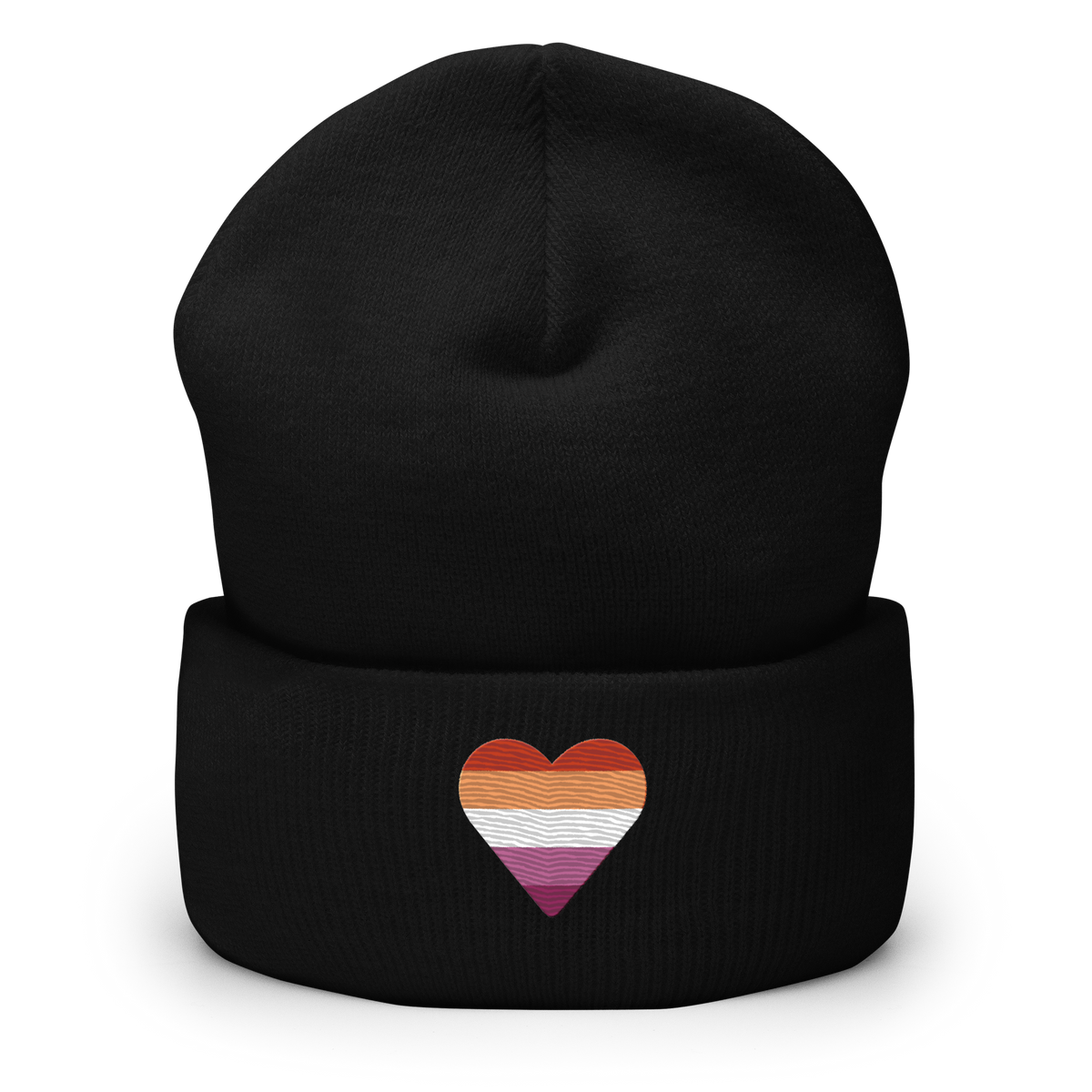 Lesbian Flag Embroidered Heart Beanie: Celebratory LGBTQ+ Pride Design