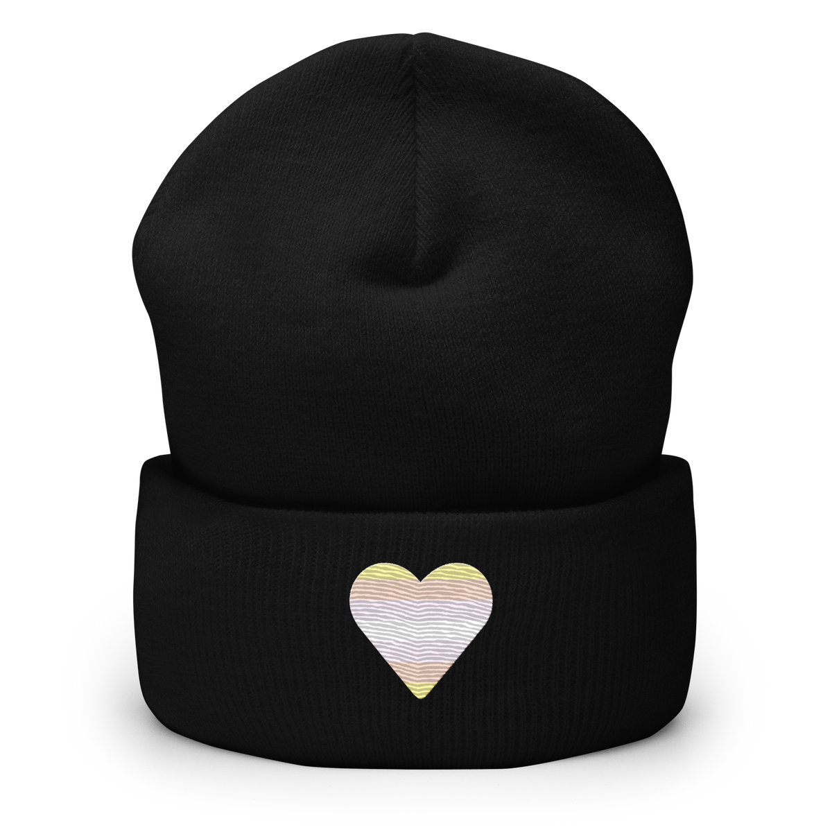 Pangender Flag Embroidered Heart Beanie: Celebratory LGBTQ+ Pride Design
