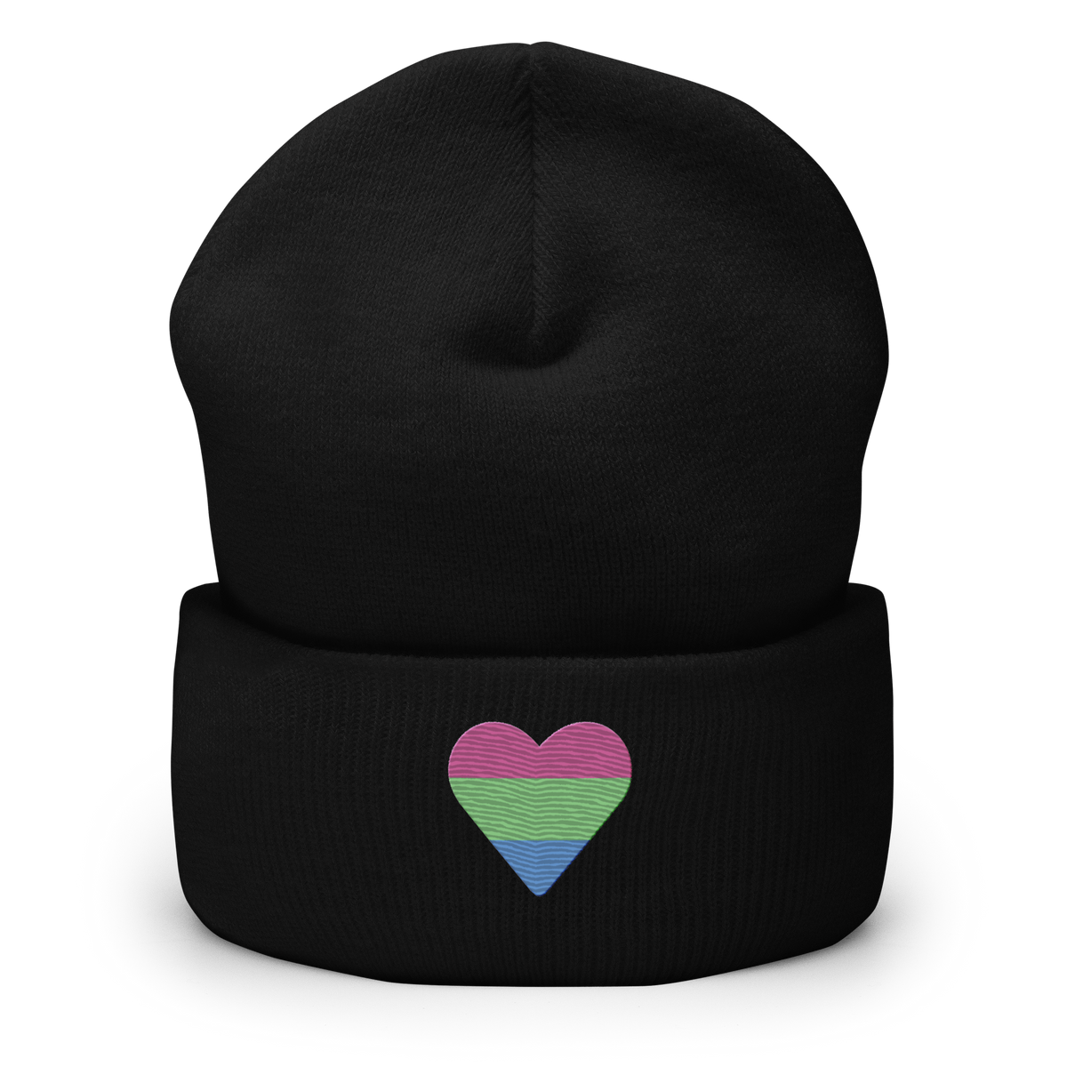 Polysexual Flag Embroidered Heart Beanie: Celebratory LGBTQ+ Pride Design