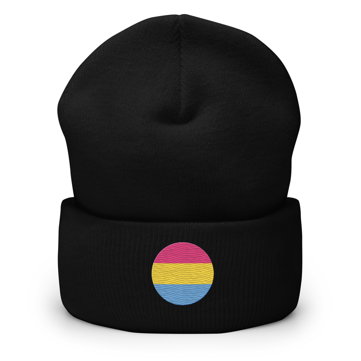 Pansexual Flag Embroidered Circle Beanie: Celebratory LGBTQ+ Pride Design