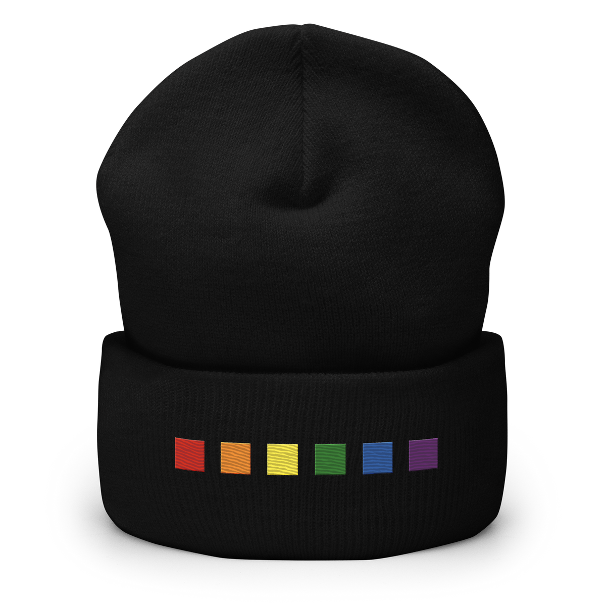 Embroidered Pride Beanie: Pride Flag Horizontal Square Design