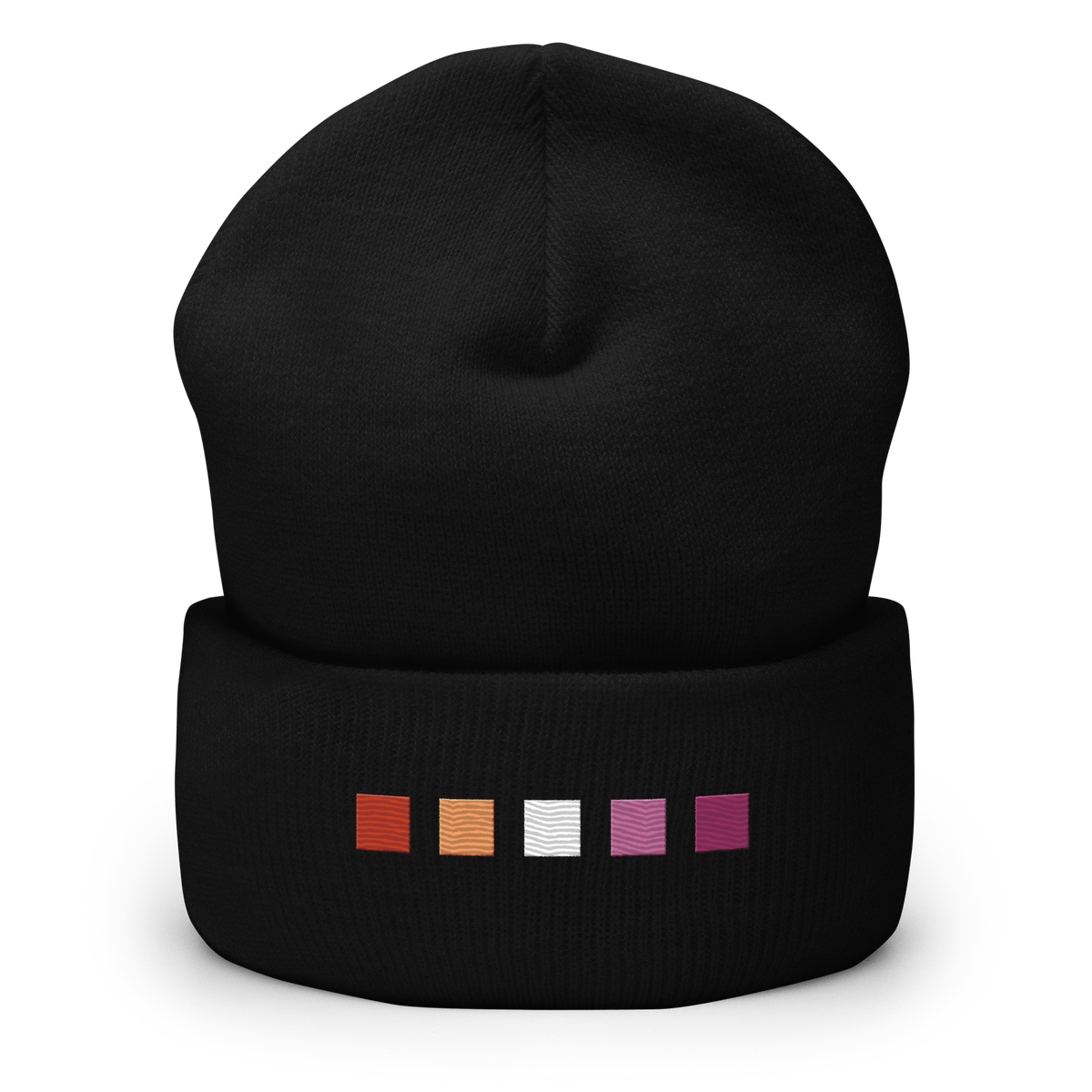 Embroidered Lesbian Beanie: Pride Flag Horizontal Square Design