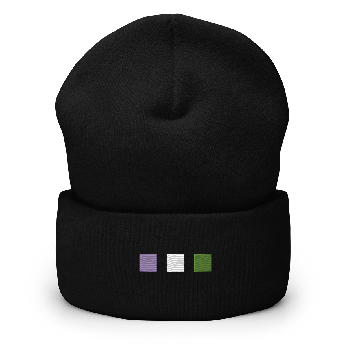Embroidered Genderqueer Beanie: Pride Flag Horizontal Square Design