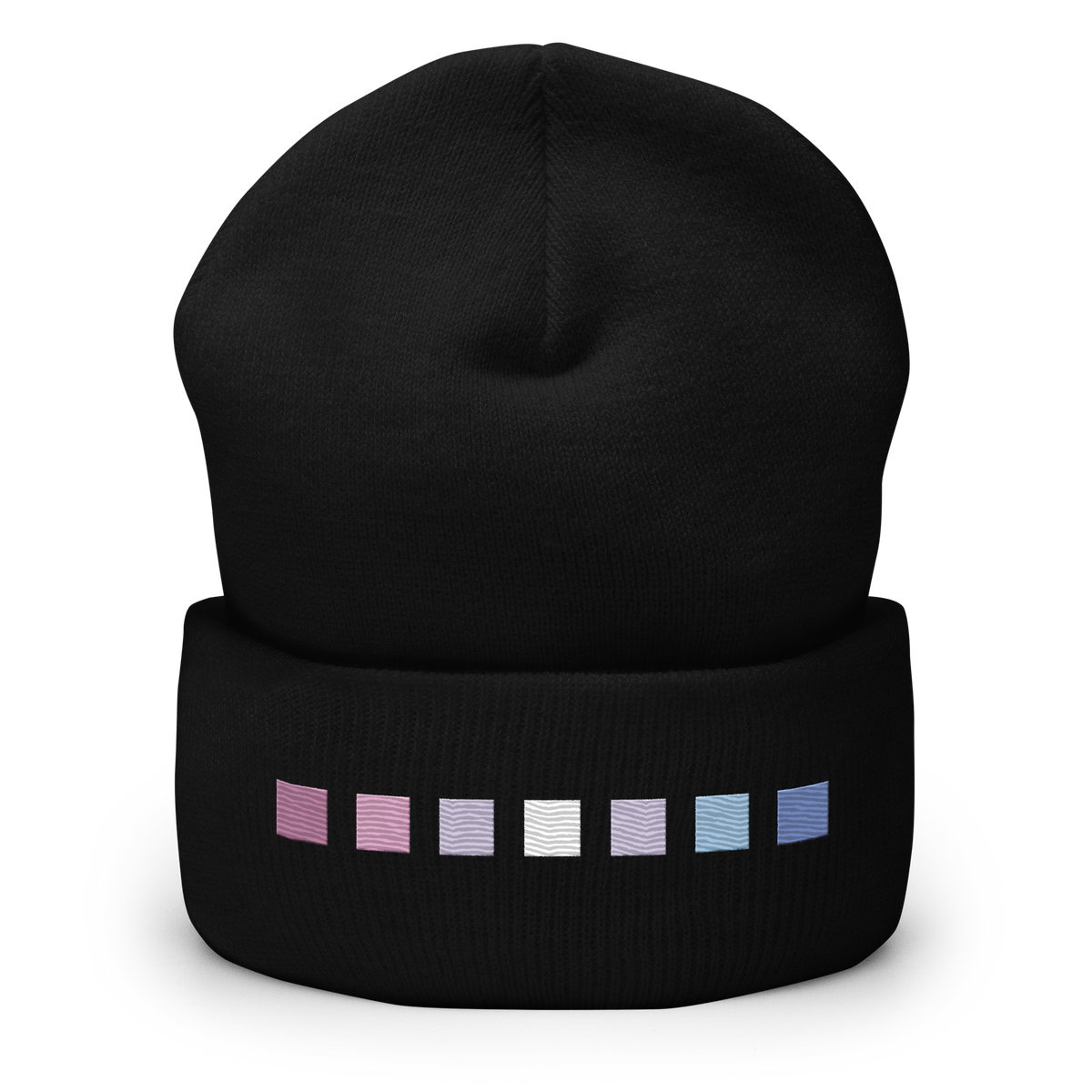 Embroidered Bigender Beanie: Pride Flag Horizontal Square Design