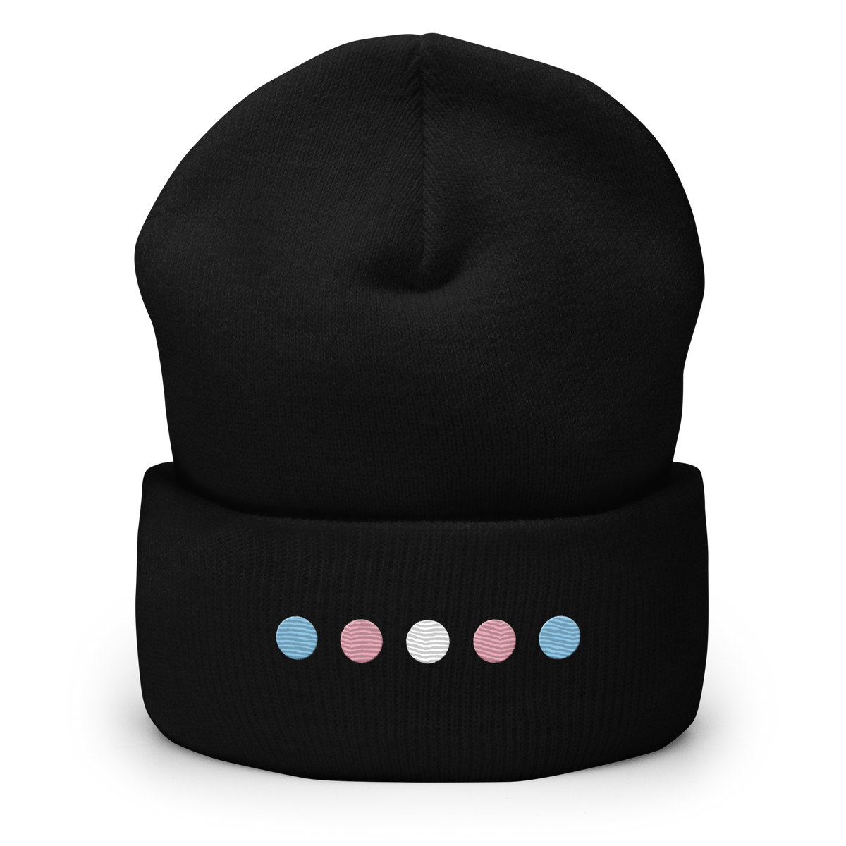 Embroidered Transgender Beanie: Pride Flag Horizontal Circle Design