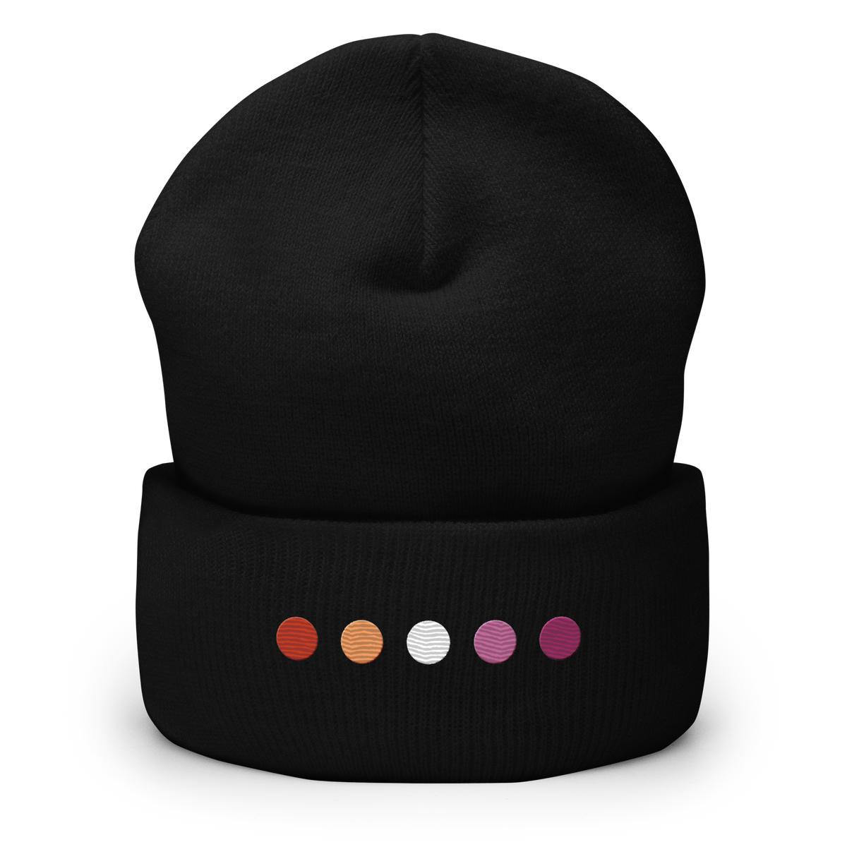Embroidered Lesbian Beanie: Pride Flag Horizontal Circle Design