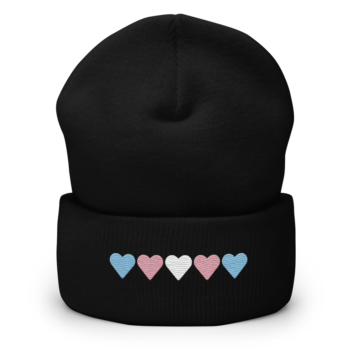 Embroidered Transgender Beanie: Pride Flag Horizontal Heart Design