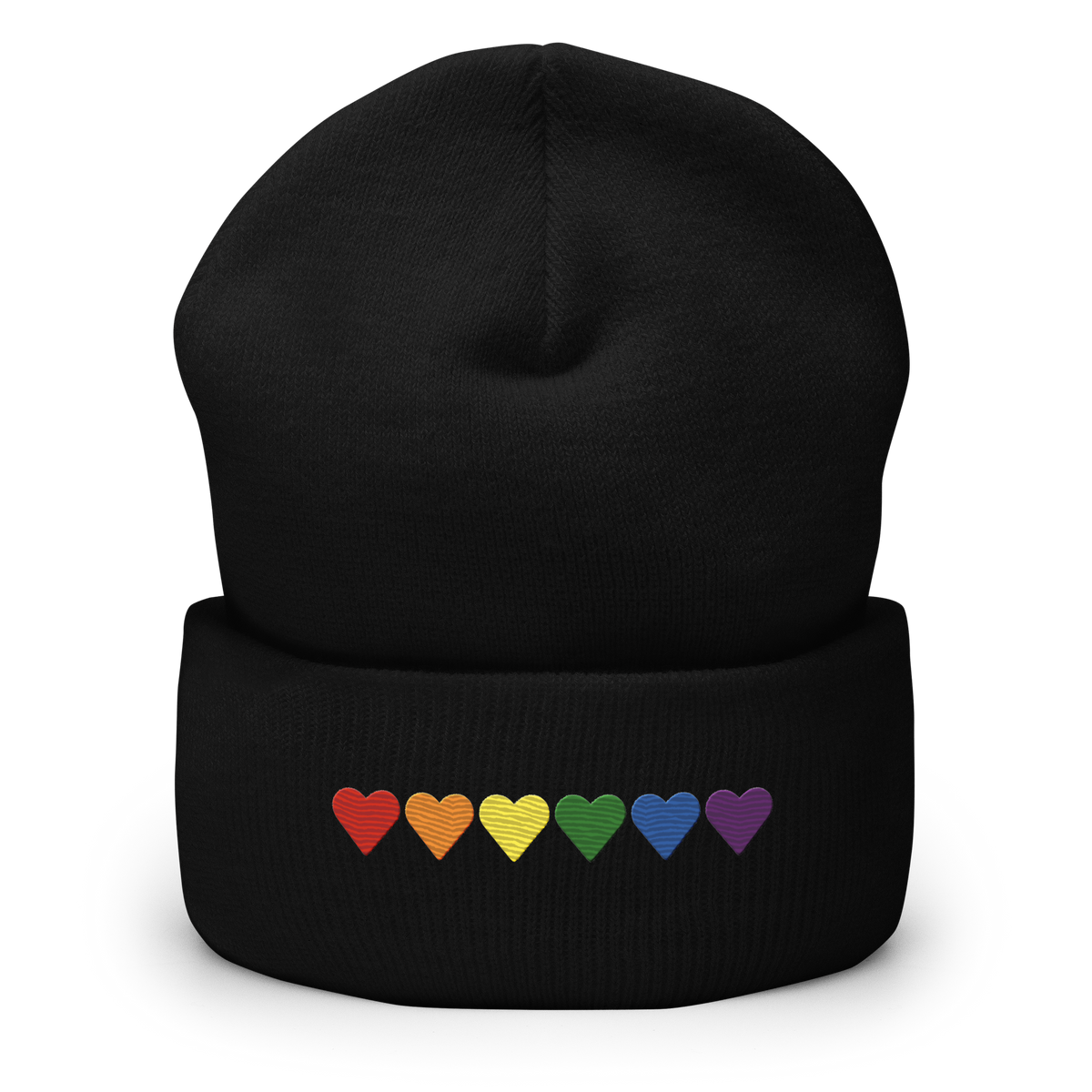 Embroidered Pride Beanie: Pride Flag Horizontal Heart Design