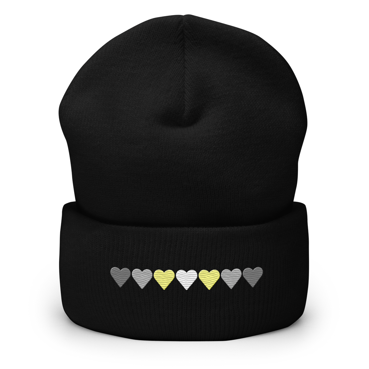Embroidered Demigender Beanie: Pride Flag Horizontal Heart Design
