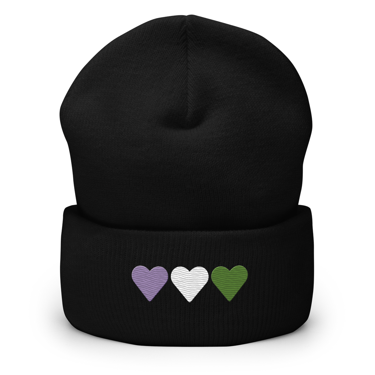 Embroidered Genderqueer Beanie: Pride Flag Horizontal Heart Design