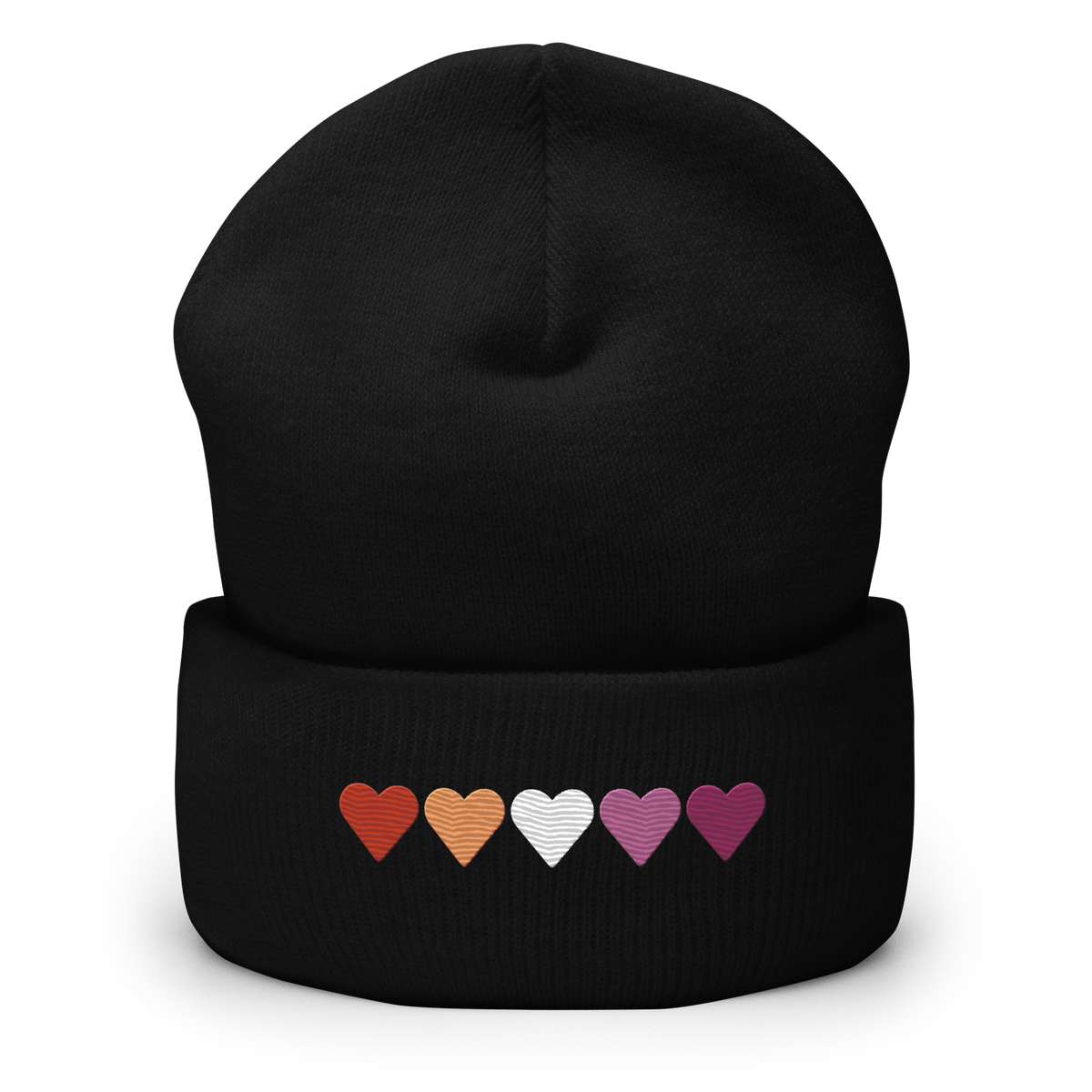 Embroidered Lesbian Beanie: Pride Flag Horizontal Heart Design