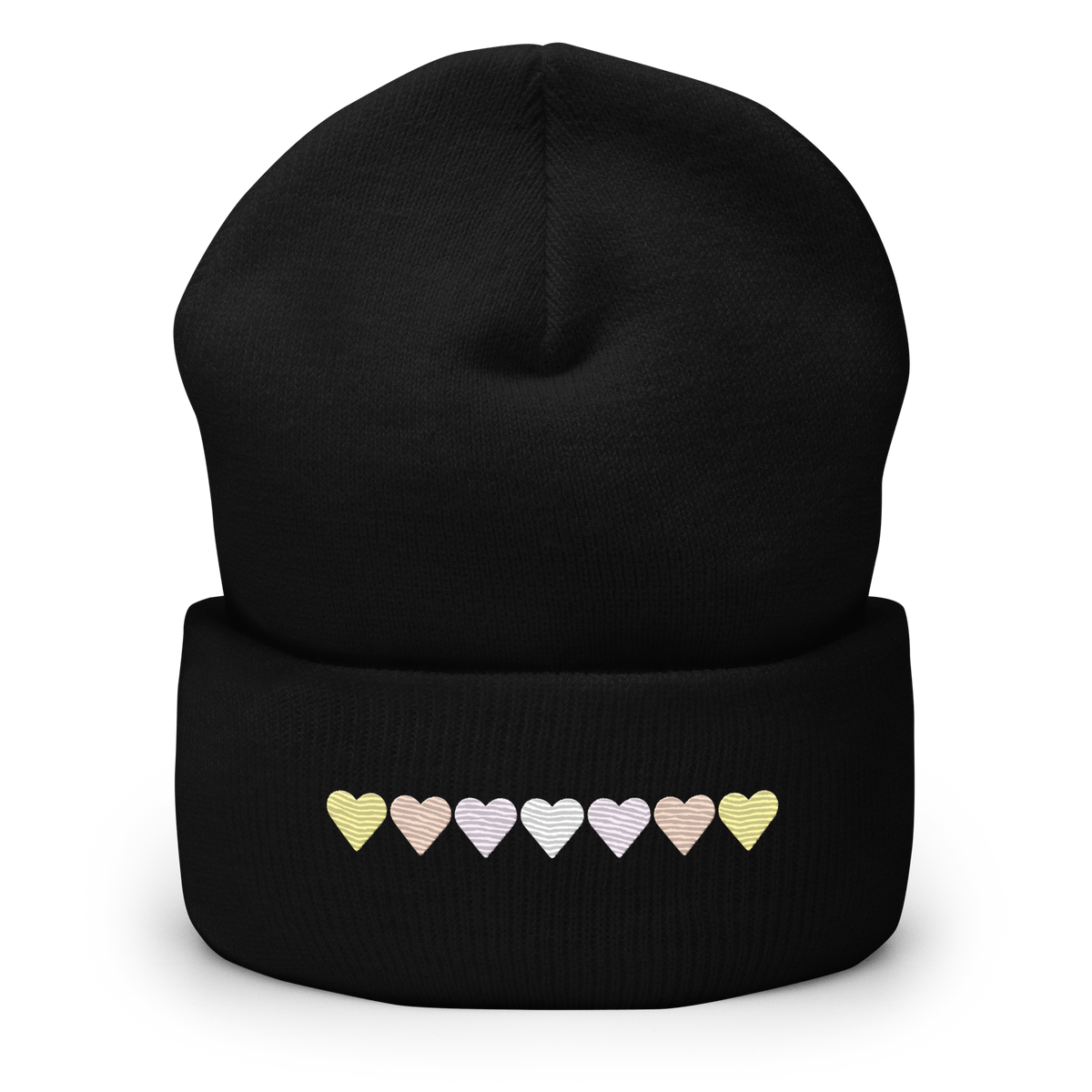 Embroidered Pangender Beanie: Pride Flag Horizontal Heart Design
