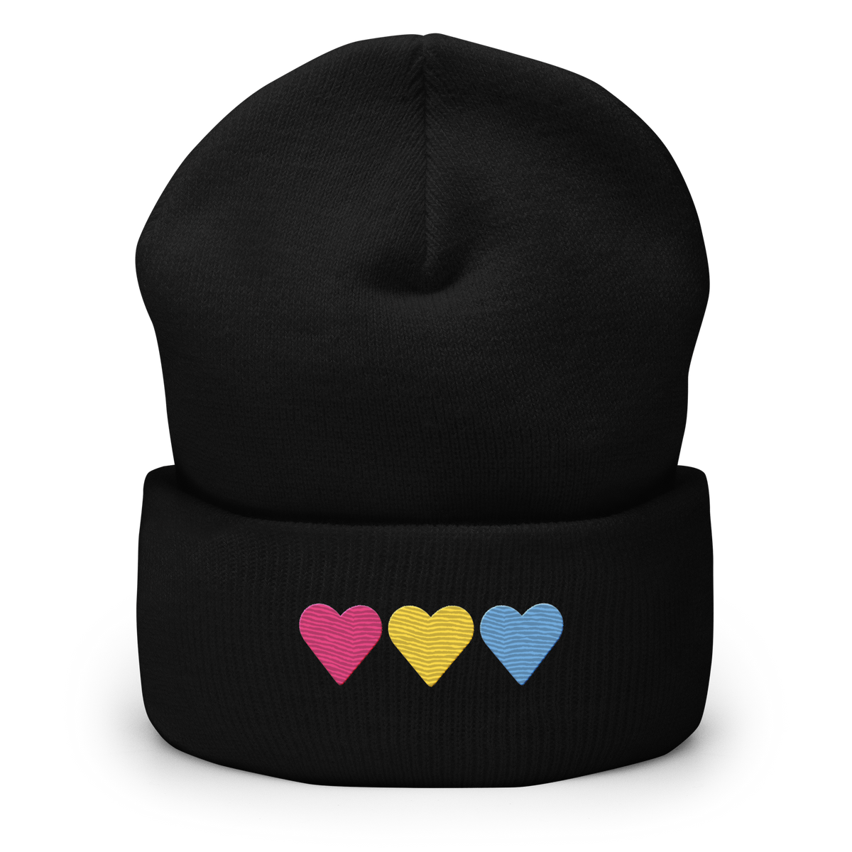 Embroidered Pansexual Beanie: Pride Flag Horizontal Heart Design