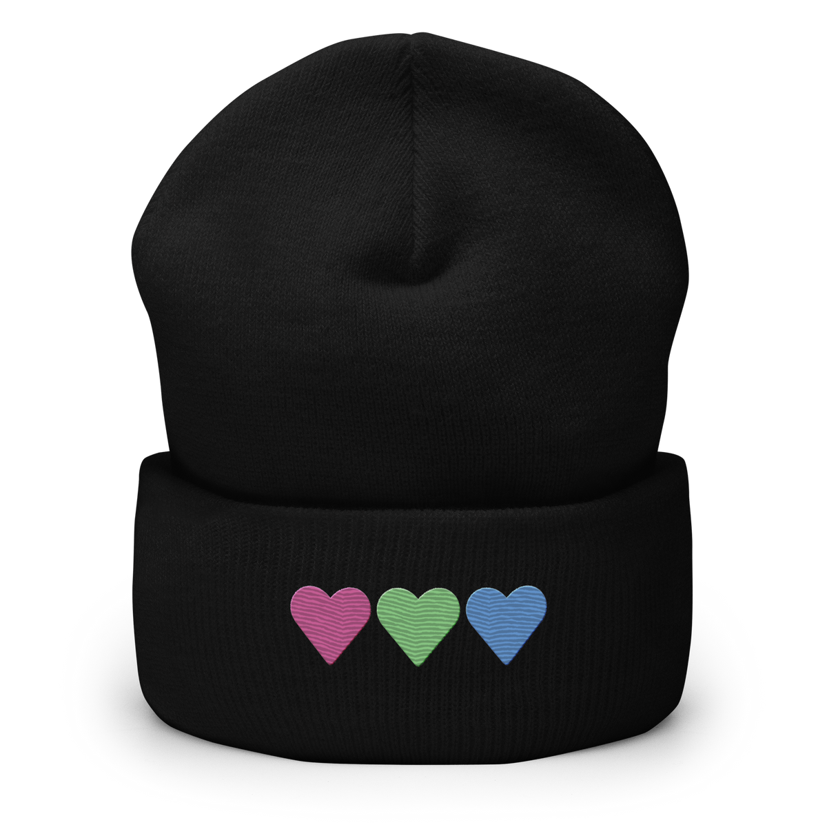 Embroidered Polysexual Beanie: Pride Flag Horizontal Heart Design