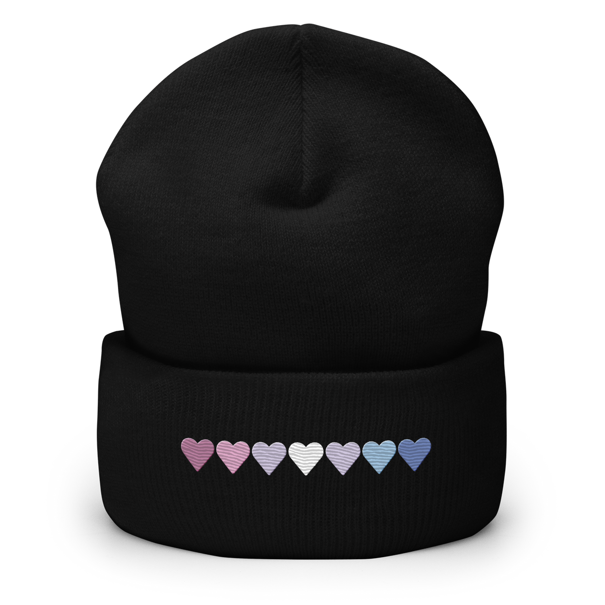 Embroidered Bigender Beanie: Pride Flag Horizontal Heart Design