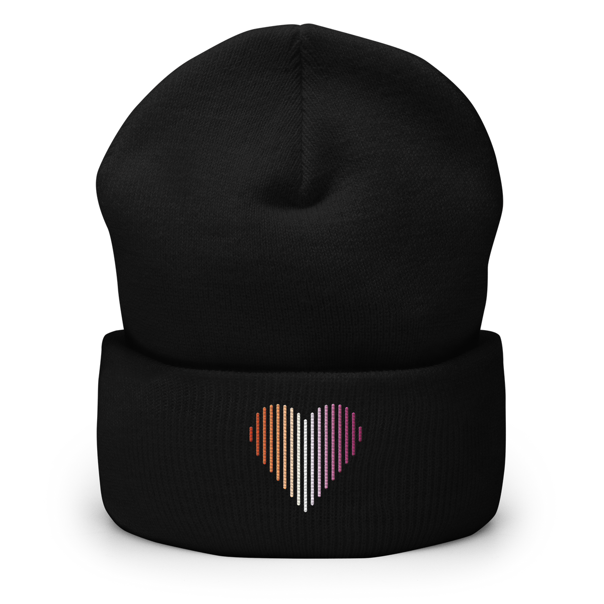 Lesbian Heart Lines Beanie: Embroidered Pride Gradient Hat