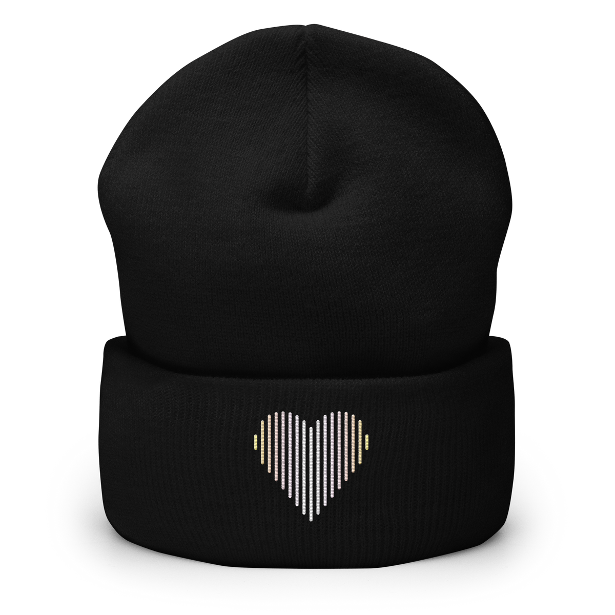 Pangender Heart Lines Beanie: Embroidered Pride Gradient Hat