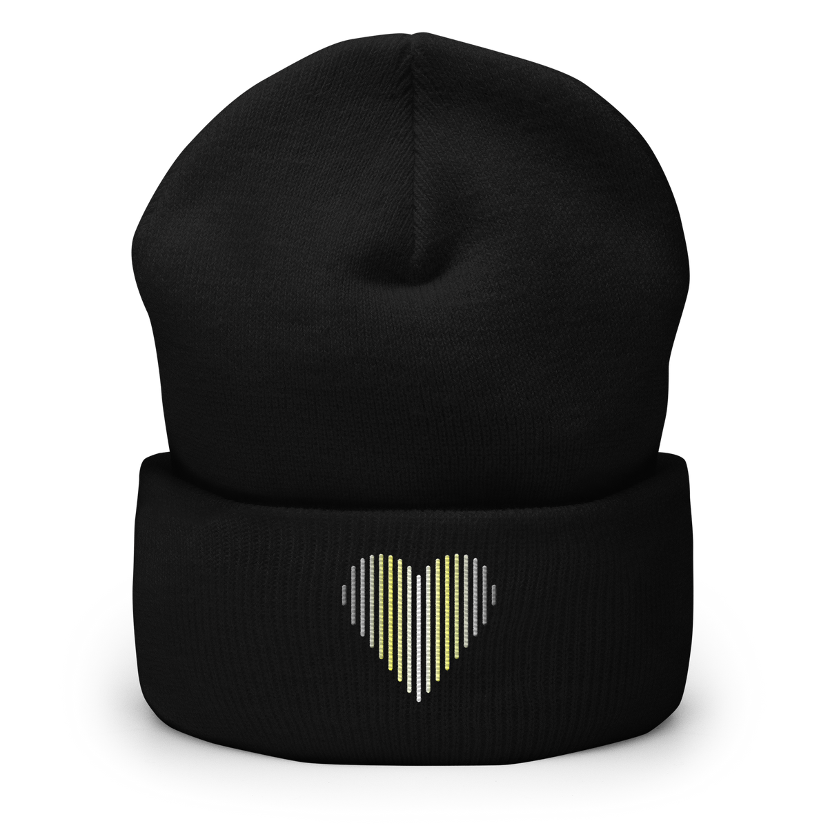 Demigender Heart Lines Beanie: Embroidered Pride Gradient Hat