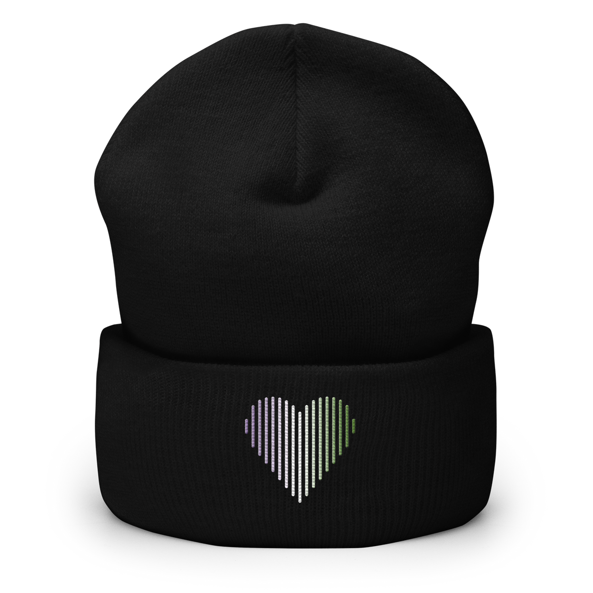 Genderqueer Heart Lines Beanie: Embroidered Pride Gradient Hat