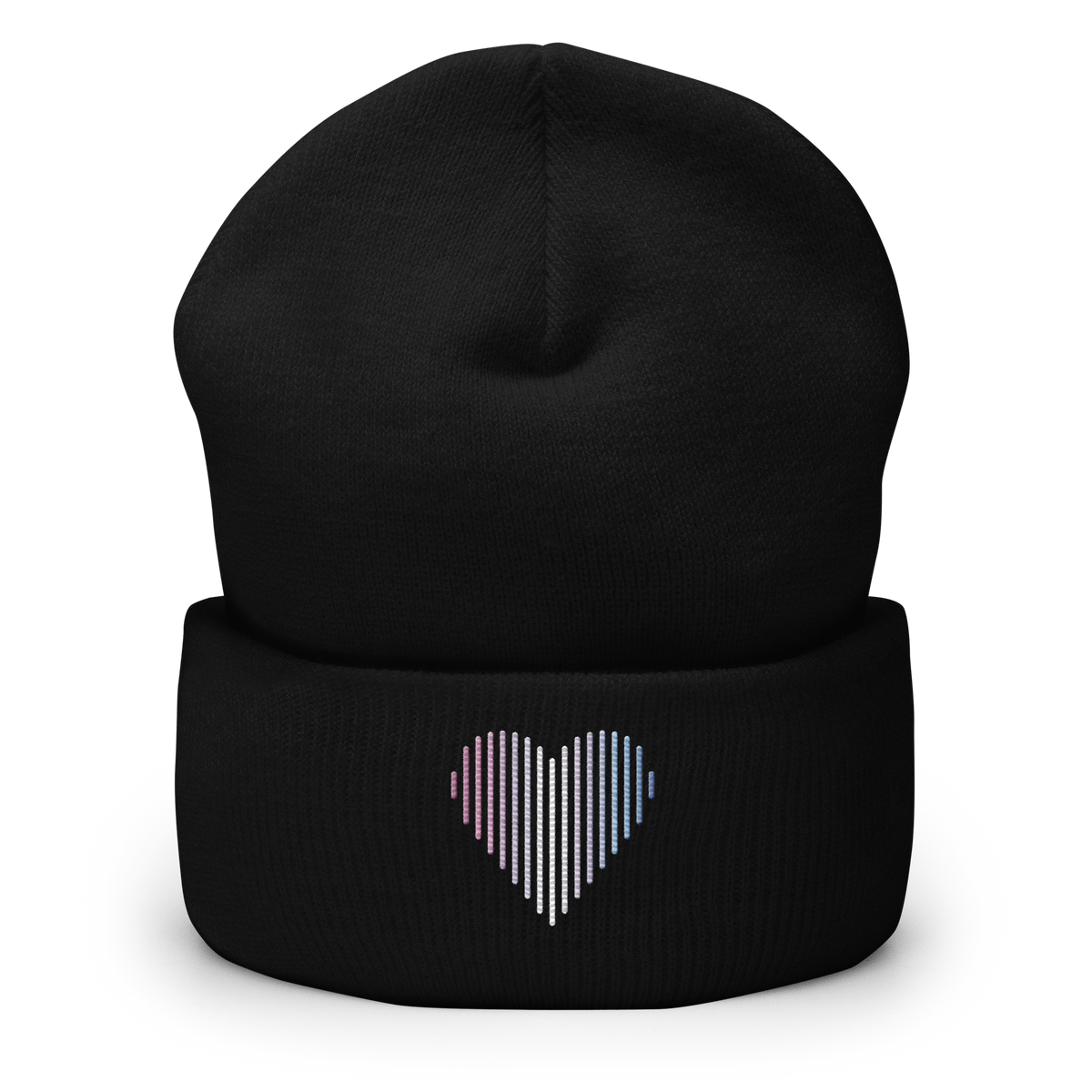 Bigender Heart Lines Beanie: Embroidered Pride Gradient Hat