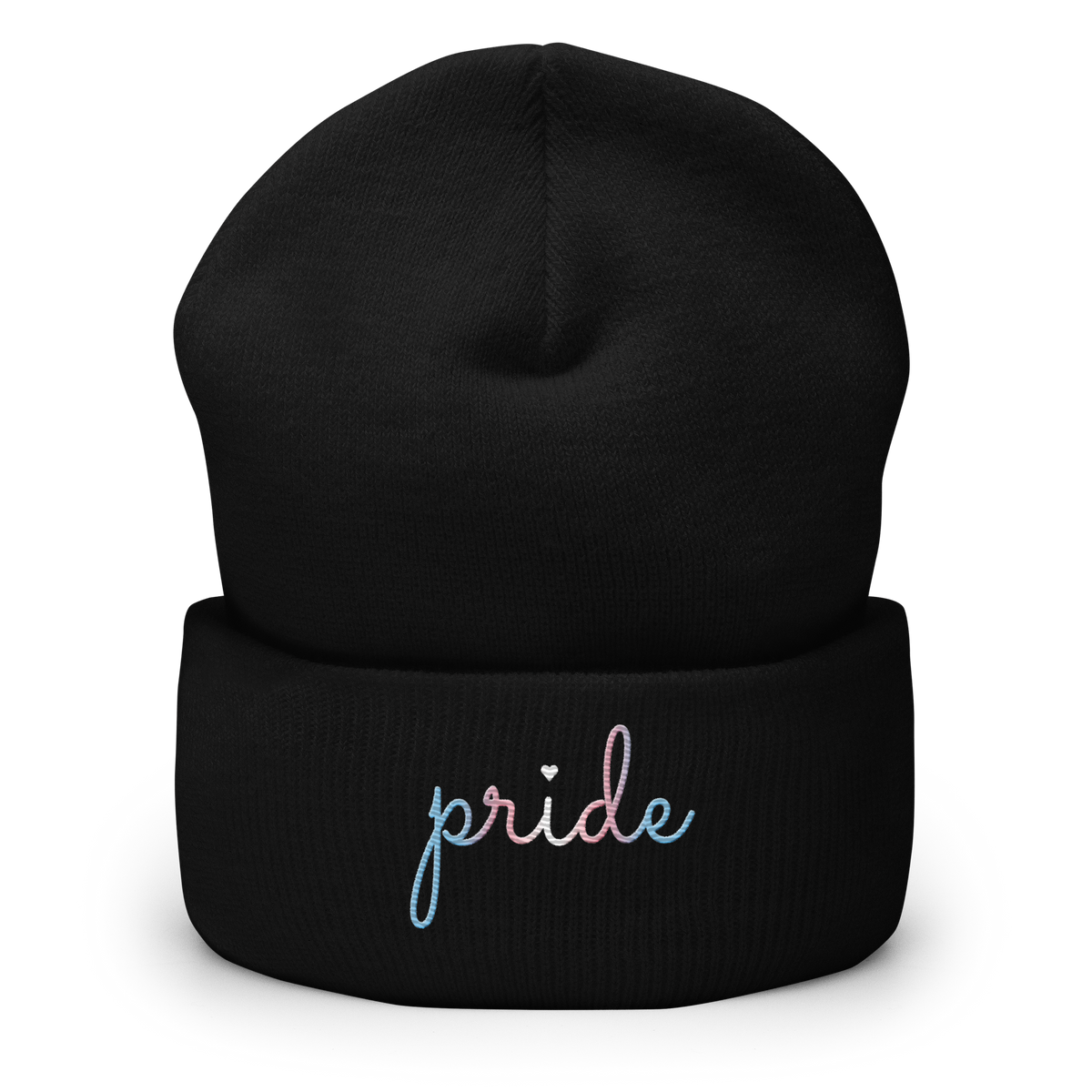 Transgender Pride Beanie: Cursive 'Pride' in Gradient Colors