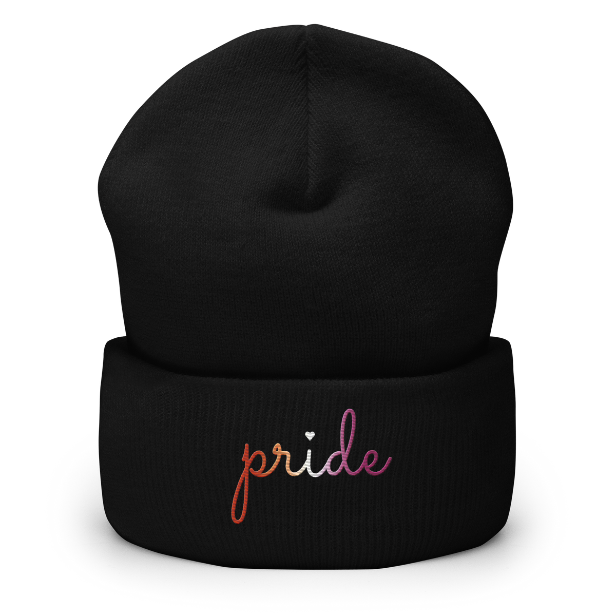 Lesbian Pride Beanie: Cursive 'Pride' in Gradient Colors