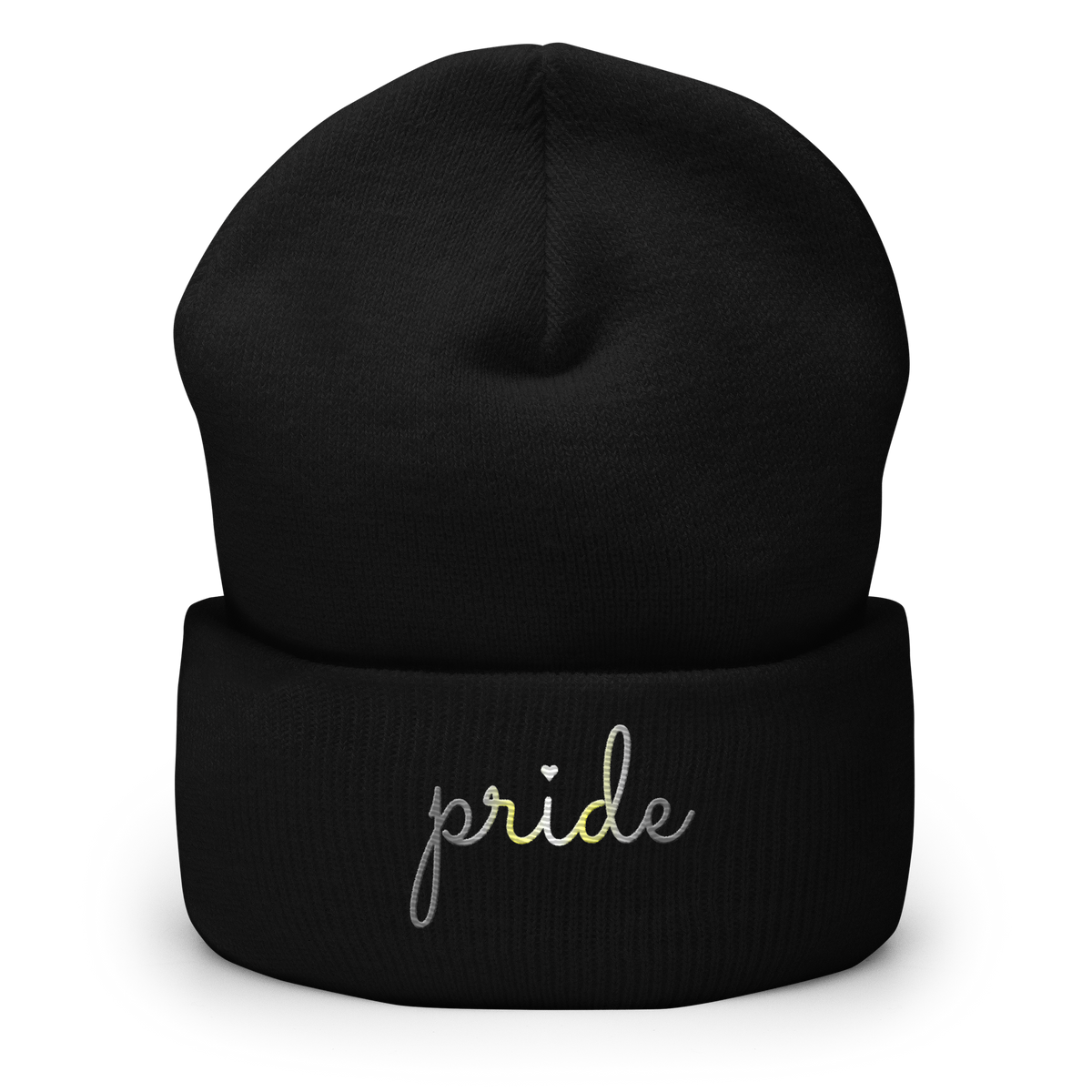 Demigender Pride Beanie: Cursive 'Pride' in Gradient Colors