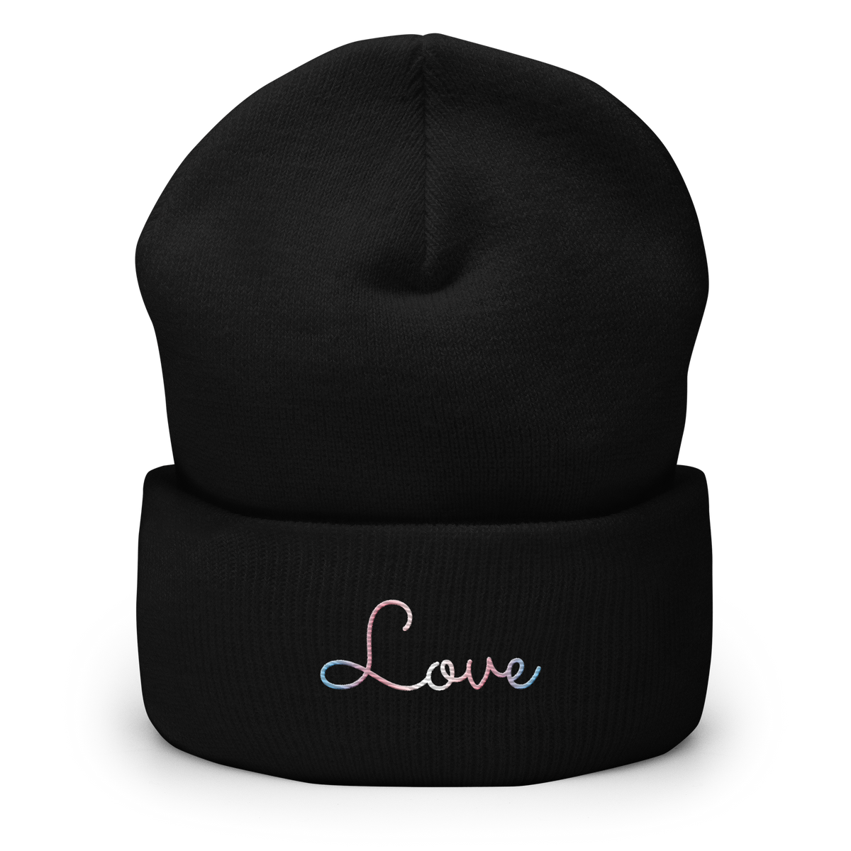 Transgender Love Script Beanie: Ellegantly Embroidered Pride Hat