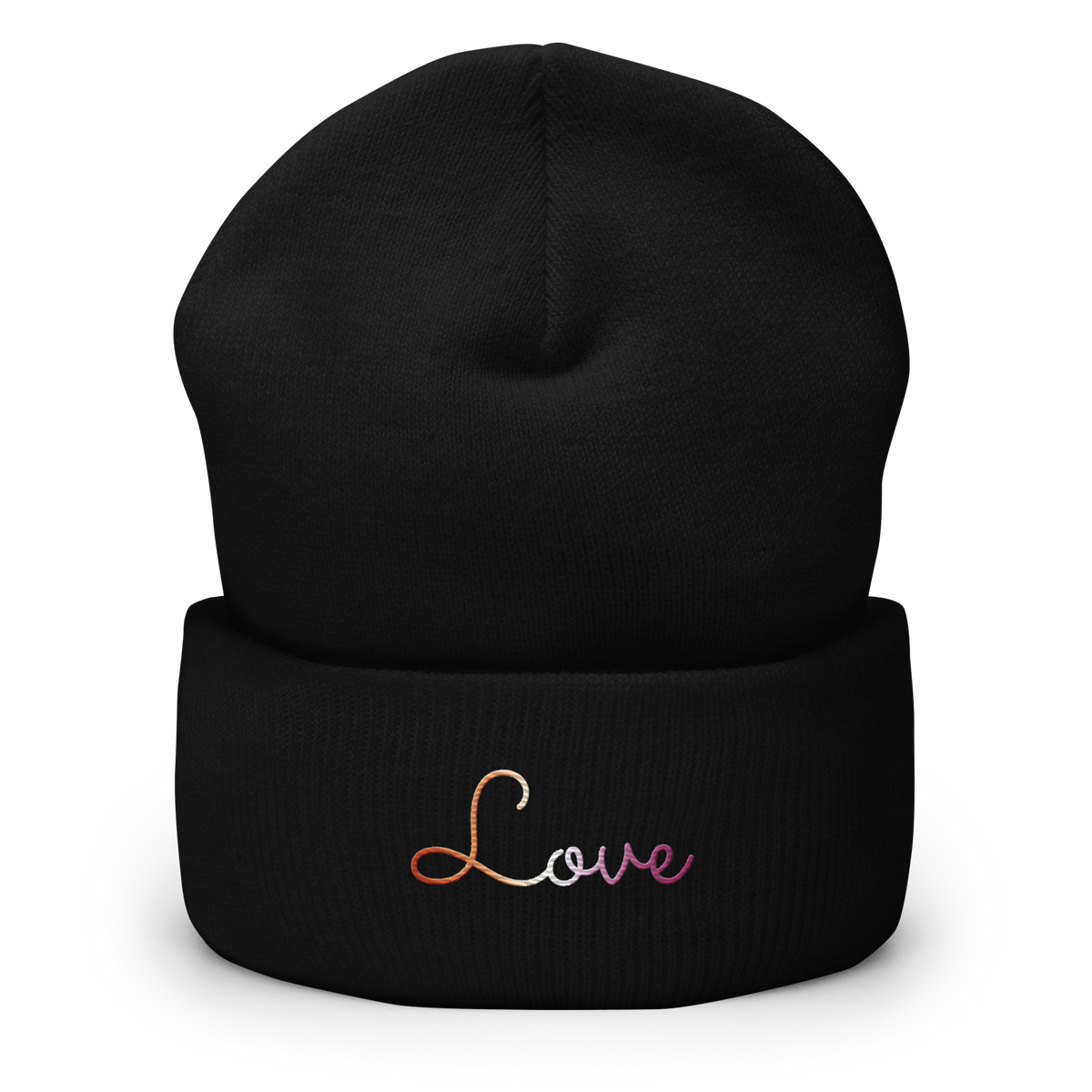 Lesbian Love Script Beanie: Ellegantly Embroidered Pride Hat