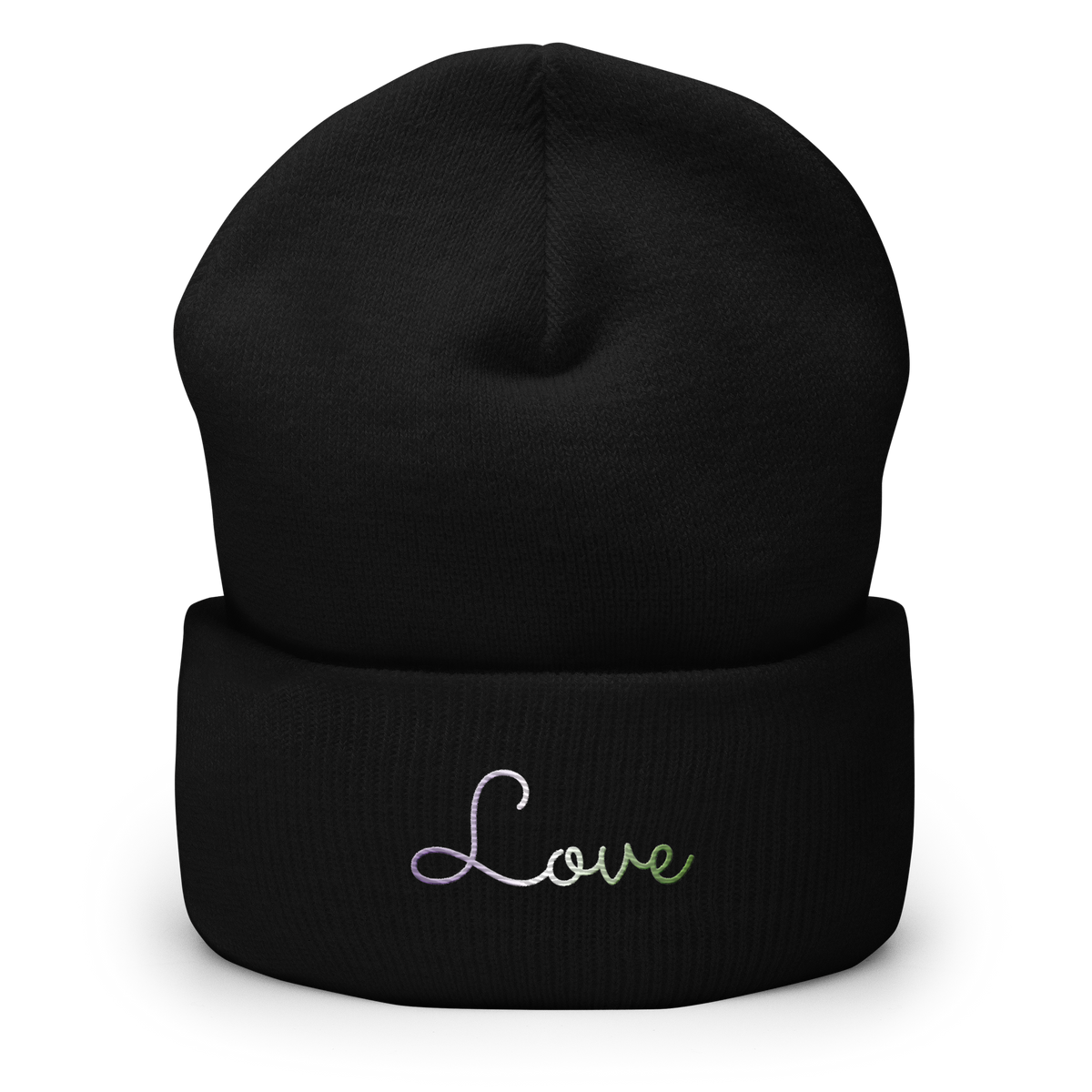 Genderqueer Love Script Beanie: Ellegantly Embroidered Pride Hat