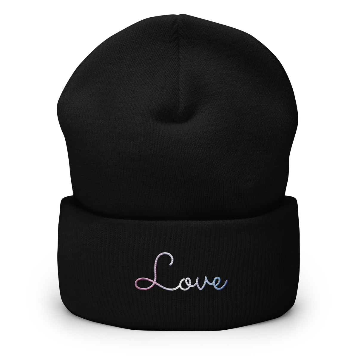 Bigender Love Script Beanie: Ellegantly Embroidered Pride Hat