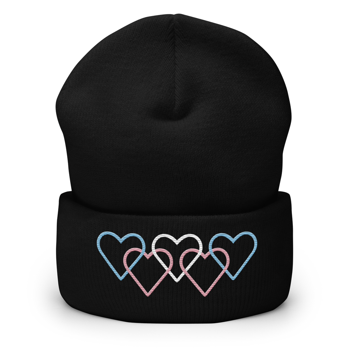 Transgender Pride Beanie: Interlaced Heart Outlines Embroidered Hat