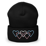 Transgender Pride Beanie: Interlaced Heart Outlines Embroidered Hat