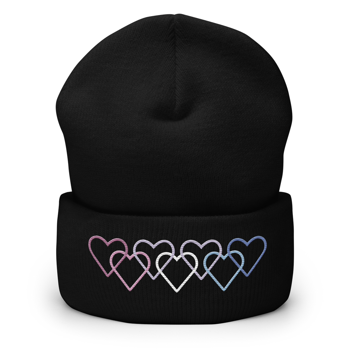 Bigender Pride Beanie: Interlaced Heart Outlines Embroidered Hat